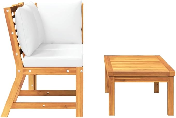 3-Piece Garden Lounge Set with Cream Cushions and Acacia Wood, Outdoor Furniture for Patio Balcony - Photo 5