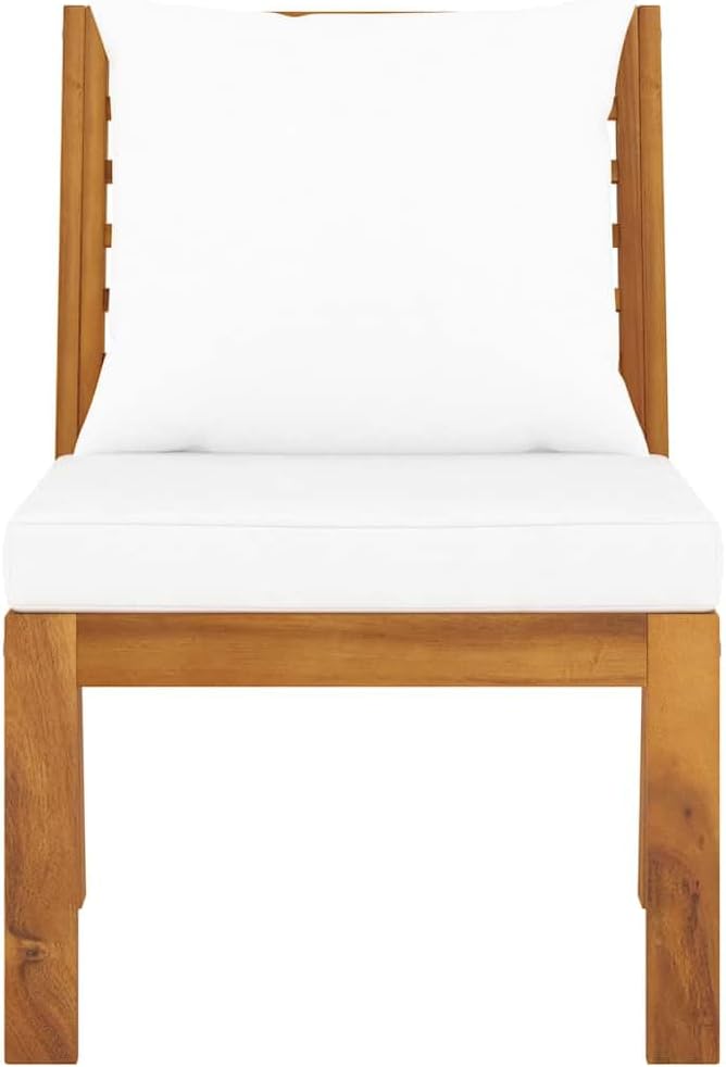 Outdoor Sectional Middle Sofa with 4 Cream Cushions, Solid Acacia Wood Frame and Polyester Fabric - Photo 3