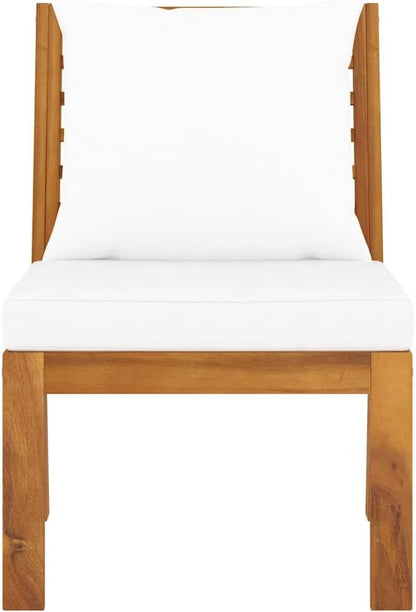 Solid Acacia Wood Outdoor Sectional Middle Sofa with Cream Polyester Cushions, Modular Design for Patio Garden Balcony, Weather Resistant Durable Furniture