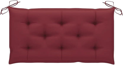 Teak Wood Patio Bench with Wine Red Cushion Outdoor Garden Bench for Two Durable Solid Wood Rustic Design for Patio Balcony and Porch