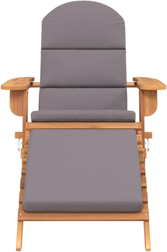 Adirondack Patio Chair with Foldable Footrest Solid Acacia Wood Outdoor Lounge Chair Dark Gray 242.5lb Capacity for Poolside, Beach, and Backyard Relaxation