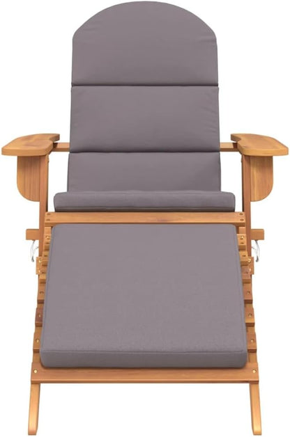 Adirondack Patio Chair with Foldable Footrest Solid Acacia Wood Outdoor Lounge Chair Dark Gray 242.5lb Capacity for Poolside, Beach, and Backyard Relaxation