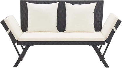 Garden Bench Deck Bench Patio Bench with Cushions 69.3" Black Poly Rattan