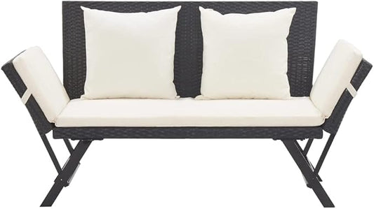 Garden Bench Deck Bench Patio Bench with Cushions 69.3" Black Poly Rattan