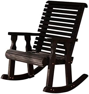 Amish Heavy Duty 600 Lb Roll Back Pressure Treated Rocking Chair (Semi-Solid Black Stain)