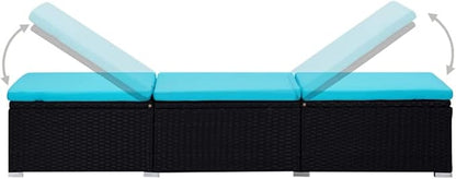 Sun Lounger with Cushion and Tea Table,Lounge Chair,Pool Chairs,Outdoor Chaise,Pool Furniture,Weather-Resistant,Easy to Maintain,Both Sides of Sunlounger Adjustable, Poly Rattan Blue