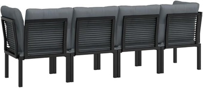 4-Piece Modular Outdoor Sectional Sofa Set in Synthetic Poly Rattan, Black/Grey, 24.4x24.4x26.8 in, Powder-Coated Steel Frame for Patio, Deck, Garden and Balcony Use