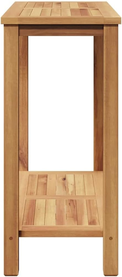 Solid Teak Wood Console Table 33.46 x 13.78 x 29.53 in Brown for Outdoor Patio Garden with Storage Space Modern Minimalist Design Durable Weather Resistant