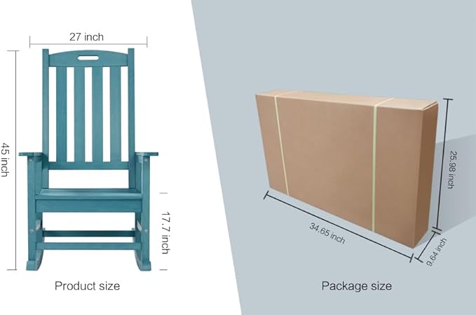 Psilvam Oversized Outdoor Rocking Chair Set of 2, Porch Rocker with 21" Wide Seat and 32" Tall Backrest, Pre-Assembled with Most Components for Effortless Installation (Blue)