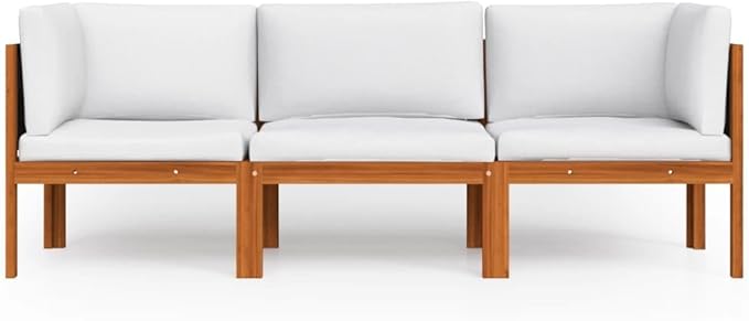 3-Seater Garden Sofa Solid Acacia Wood Outdoor Furniture with Weather-Resistant Cushions Rustic Patio Seating for - Photo 3