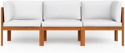 3-Seater Garden Sofa Solid Acacia Wood Outdoor Furniture with Weather-Resistant Cushions Rustic Patio Seating for Lounge and Entertaining Durable Comfortable Easy Clean Design