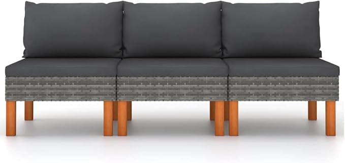3-Piece Outdoor Sofa Grey Rattan Modular Patio Couch 25x24x26 in Weather-Resistant PE Wicker Comfortable Cushions Modern Design for Balcony Garden Terrace