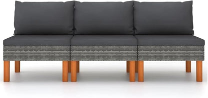 3-Piece Outdoor Sofa Grey Rattan Modular Patio Couch 25x24x26 in Weather-Resistant PE Wicker Comfortable Cushions Modern Design for Balcony Garden Terrace