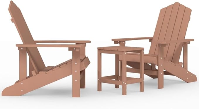 Brown HDPE Adirondack Chair Set with Side Table, 2 Chairs and Matching Table for Outdoor Patio Garden - Photo 3