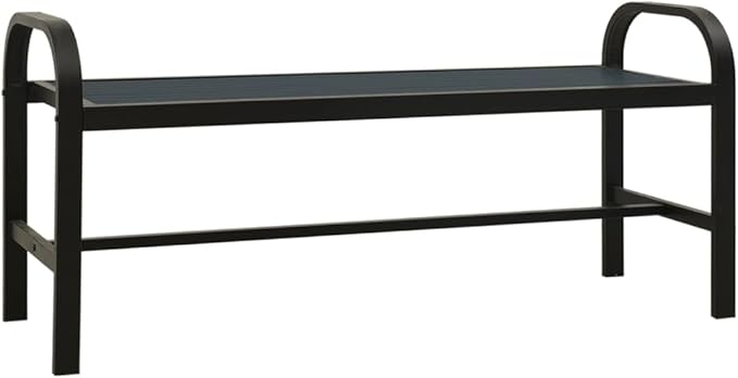 49" Black WPC Steel Outdoor Garden Bench, Vintage Patio Seating for 3, Powder-Coated Weather-Resistant Park Bench, Entryway or Front Porch Decor, 49 x 22 in WxH