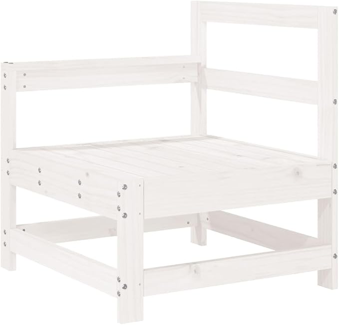 White Garden Corner Sofa Corner Chair, 24.4"x26"x27.8" Solid Pine Wood Patio Loveseat, Compact Outdoor Couch Sectional Daybed for Balcony, Deck, Sunroom and Backyard