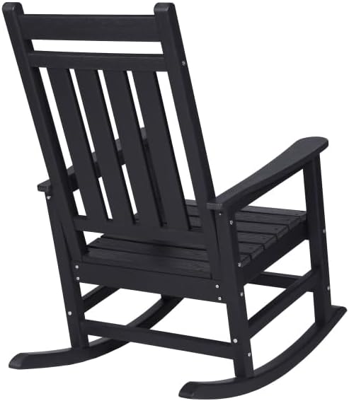 Outdoor Rocking Chair Set with Side Table, 3-Piece Rocking Chair Set with Wood-Texture,All Weather-Resistant,Black (Black + HDPE)