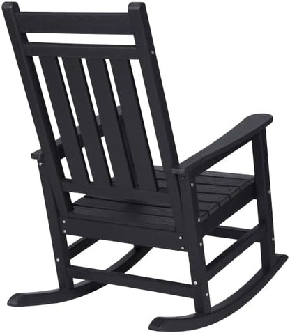 Outdoor Rocking Chair Set with Side Table, 3-Piece Rocking Chair Set with Wood-Texture,All Weather-Resistant,Black (Black + HDPE)