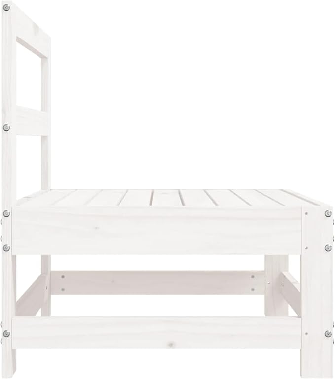 Rustic White Outdoor Sectional Sofa Unit 24.4" Square Solid Pine Wood Modular Patio Couch for Garden Balcony