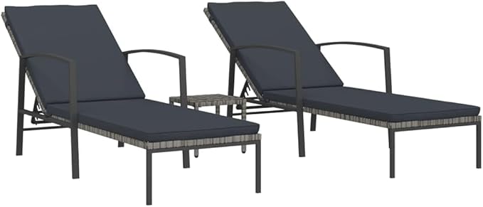 vidaXL 2 pcs Sun Lounger Set with Table - Poly Rattan Outdoor Seating Set with Adjustable High Backrest and Comfortable Cushions, Powder-Coated Steel Frame - Ideal for Garden, Patio & Poolside