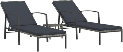 vidaXL 2 pcs Sun Lounger Set with Table - Poly Rattan Outdoor Seating Set with Adjustable High Backrest and Comfortable Cushions, Powder-Coated Steel Frame - Ideal for Garden, Patio & Poolside