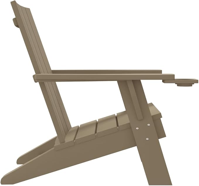 Light Brown Adirondack Chair Foldable Outdoor Furniture with Cup Holder Ergonomic Design Polypropylene Material Water Resistant
