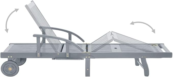 Solid Acacia Wood Gray Sunlounger 78.7x26.8x34 in with Adjustable Backrest & Wheels - Photo 8