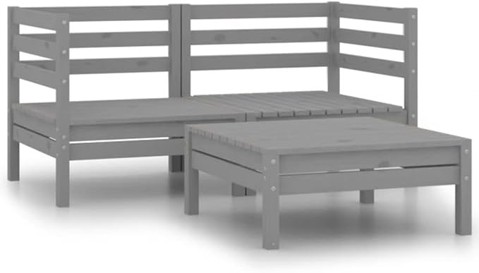 3-Piece Patio Lounge Set Solid Pinewood Gray Outdoor Furniture Set with 2 Corner Sofas & Table for Garden Balcony Porch Backyard
