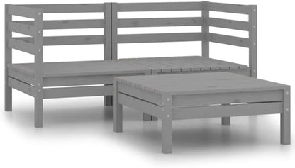3-Piece Patio Lounge Set Solid Pinewood Gray Outdoor Furniture Set with 2 Corner Sofas & Table for Garden Balcony Porch Backyard