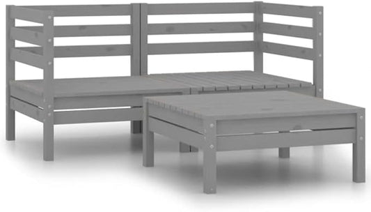 3-Piece Patio Lounge Set Solid Pinewood Gray Outdoor Furniture Set with 2 Corner Sofas & Table for Garden Balcony Porch Backyard
