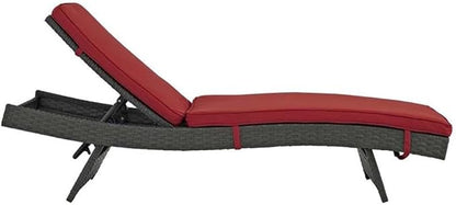 Modway Sojourn Wicker Rattan Outdoor Patio Sunbrella Fabric Chaise Lounge in Canvas Red