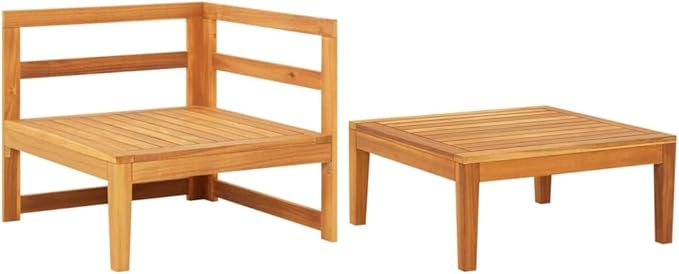 2 Piece Patio Lounge Set with Dark Gray Cushions Acacia Wood Outdoor Chairs Furniture Outdoor Patio Furniture Set - Photo 3