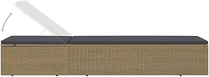Adjustable Rattan Sunlounger 77.9"x23.6"x32.9", Foldable Outdoor Chaise Lounge with Cushion & Steel Frame, Lightweight for Patio Pool