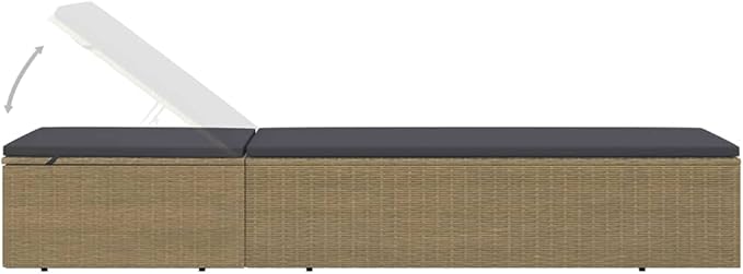 Adjustable Brown Rattan Chaise Lounge 77.9"x23.6" Foldable Outdoor Recliner with PE Rattan & Cushion for Poolside, Patio, Garden & Sunbathing
