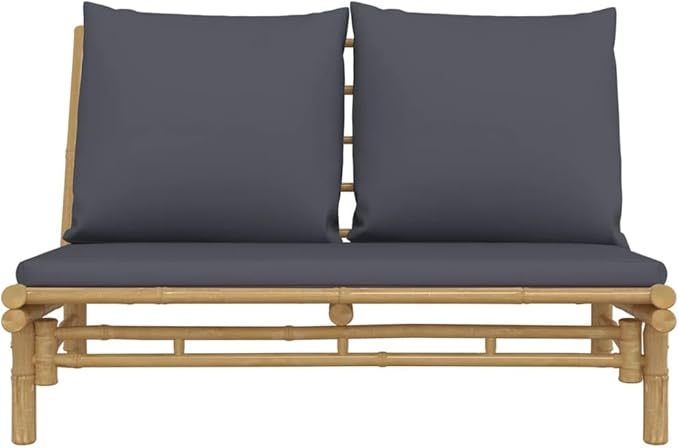 Bamboo Outdoor Loveseat Patio Couch with Dark Grey Cushions 45.3 in Natural Bamboo Fiber 485 lbs Weight Limit for - Photo 4