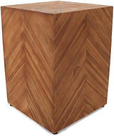 Teak Garden Stool - Farmhouse End Table Barn Door Wooden Rustic Side Table/Patio Indoor Outdoor (Chevron) - Photo 1
