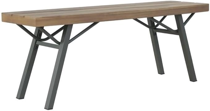BOWERY HILL 47.2" Solid Acacia Wood and Steel Garden Bench, Brown and Gray Oiled Finish, Rectangular Outdoor Bench, Weather-Resistant Patio Seating for Garden, Terrace, or Balcony, Seats 2 Adults