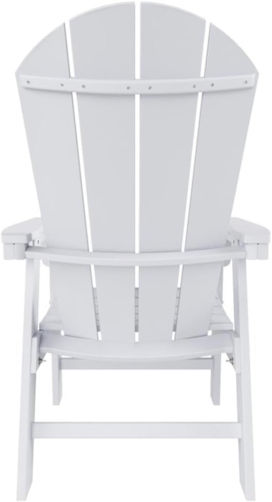 Costaelm Outdoor Adirondack Chair, HDPE Patio Balcony Chairs, Portside Seashell Nautical Curveback Adirondack Chair and Fire Pit Chairs, White