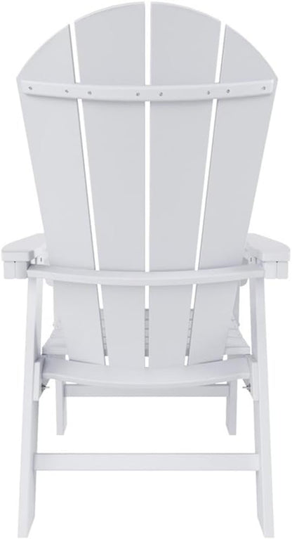 Costaelm Outdoor Adirondack Chair, HDPE Patio Balcony Chairs, Portside Seashell Nautical Curveback Adirondack Chair and Fire Pit Chairs, White