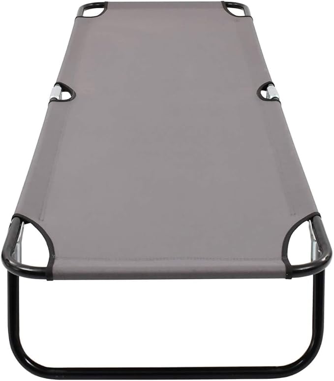 Folding Sun Lounger with Strong Powder-Coated Steel Frame and 600D Polyester Fabric, Grey Outdoor Chaise Lounge for Patio Balcony Camping Beach