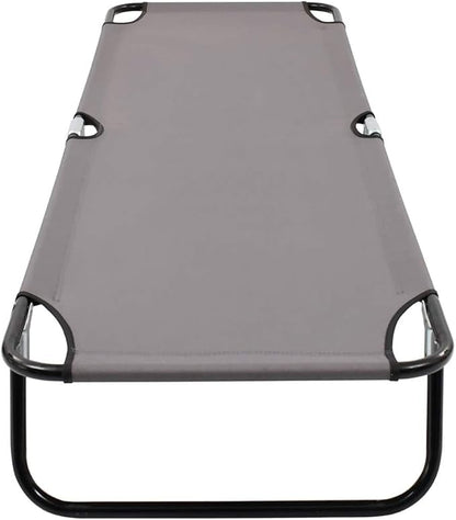 Folding Sun Lounger with Strong Powder-Coated Steel Frame and 600D Polyester Fabric, Grey Outdoor Chaise Lounge for Patio Balcony Camping Beach