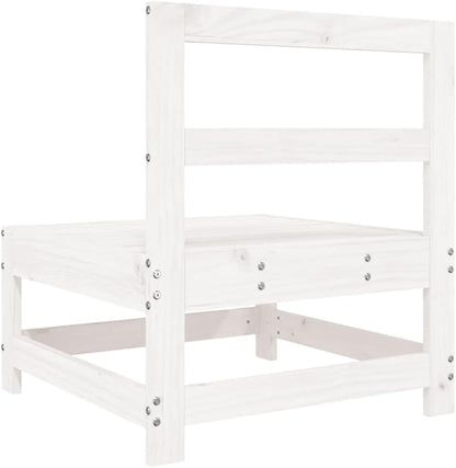 White Solid Pine Wood Outdoor Garden Middle Sofa 24.4x24.4x27.8 in with Modular Design for Patio Balcony and Terrace Use