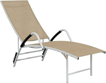 Cream Aluminum Extra High Outdoor Chaise Lounge Chair 76x23.8x37.8 in Textilene Fabric Adjustable Armrests Patio Garden Poolside Sun Lounger for Seniors Balcony Deck