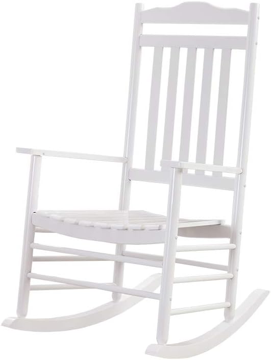 Outdoor Patio Rocking Chair Furniture Comfy Rocker for Adults Porch Balcony Garden Indoor Outside Wooden, White