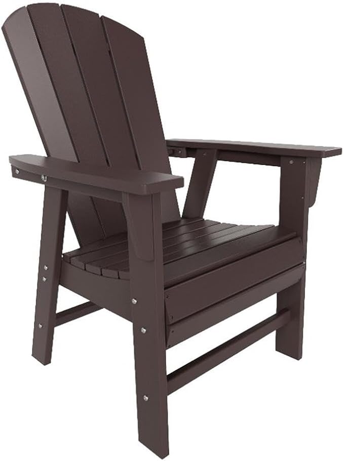 Costaelm Outdoor Adirondack Chair, HDPE Patio Balcony Chairs, Portside Seashell Nautical Curveback Adirondack Chair and Fire Pit Chairs, Dark Brown