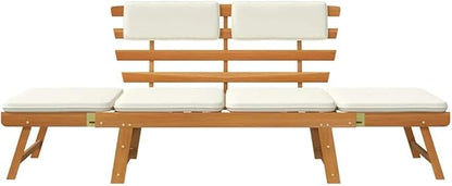 Outdoor Sun Bed Light Brown and Cream Solid Acacia Wood Standard,The Ultimate 2in1 Convertible Garden Bench & Sun Lounger for Outdoor Relaxation Patio Furniture