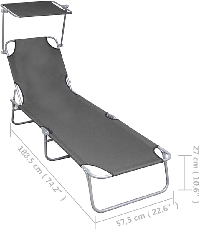 Folding Sun Lounger, Adjustable Outdoor Lounge Chair, Lightweight Aluminum Recliner for Garden, Patio, Poolside, Deck, Beach, Gray, Portable Pool Chaise