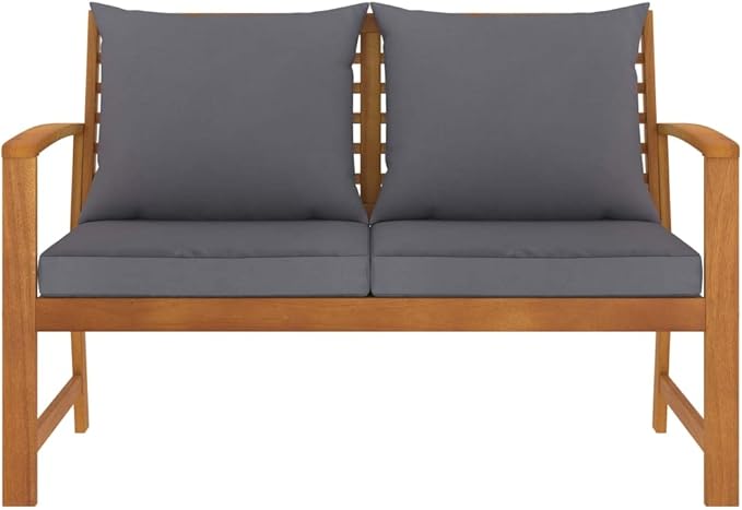 Patio Bench,Park Wooden Bench,Garden Bench,Balcony Bench,Outdoor Furniture,Picnic Bench, for The Front Porch,Deck, Balcony or Backyard,47.2" with Dark Gray Cushion Solid Acacia Wood
