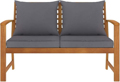 Patio Bench,Park Wooden Bench,Garden Bench,Balcony Bench,Outdoor Furniture,Picnic Bench, for The Front Porch,Deck, Balcony or Backyard,47.2" with Dark Gray Cushion Solid Acacia Wood