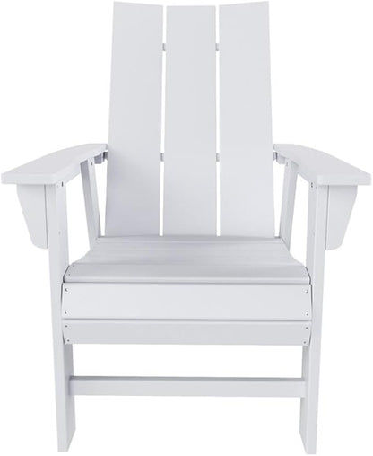 Costaelm Outdoor Adirondack Chair, HDPE Patio Balcony Chairs, Portside Seashell Nautical Curveback Adirondack Chair and Fire Pit Chairs, White